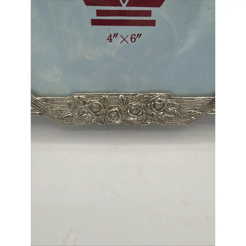25th Anniversary Picture Frame Extra Fine Pewter 4x6” Ornate Silver Art Deco